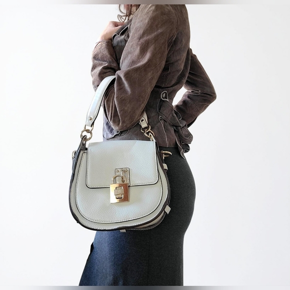 Handbags - Off White And Brown Contrast PU Leather Bag With Gold Hardware